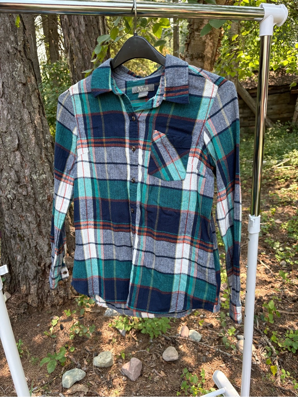 Natural Reflections Teal, Navy & Rust Plaid Shirt